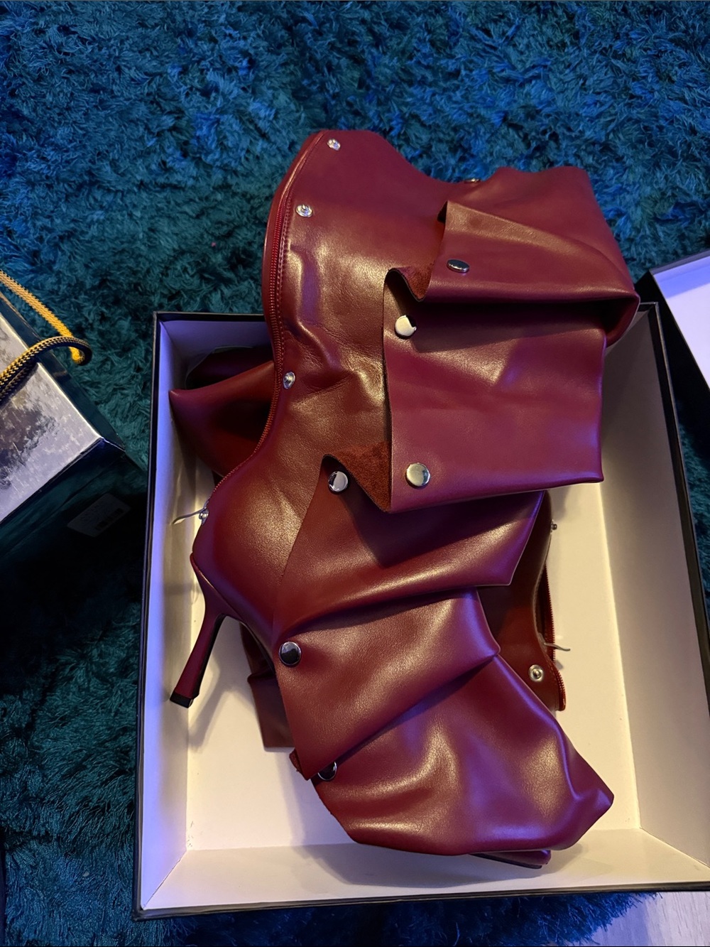 Women's Burgundy Ruffle Stiletto Heeled Boots